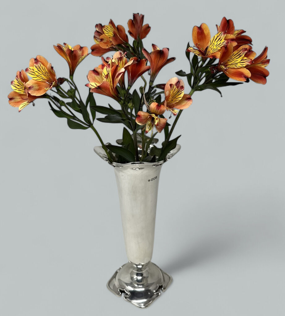 765. SOLD. Antique English Sterling Silver Trumpet Urn Vase Centerpiece Art Nouveau 1906