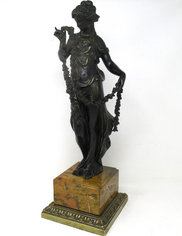 168. Antique Patinated French Grand Tour Classical Female Figure Bronze Sienna Marble