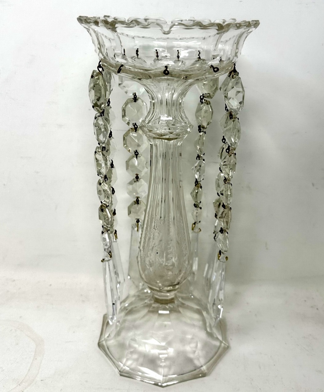 250. Antique Irish Waterford Hand Cut Lead Crystal Lustres Vase Candlestick Ireland - Image 8