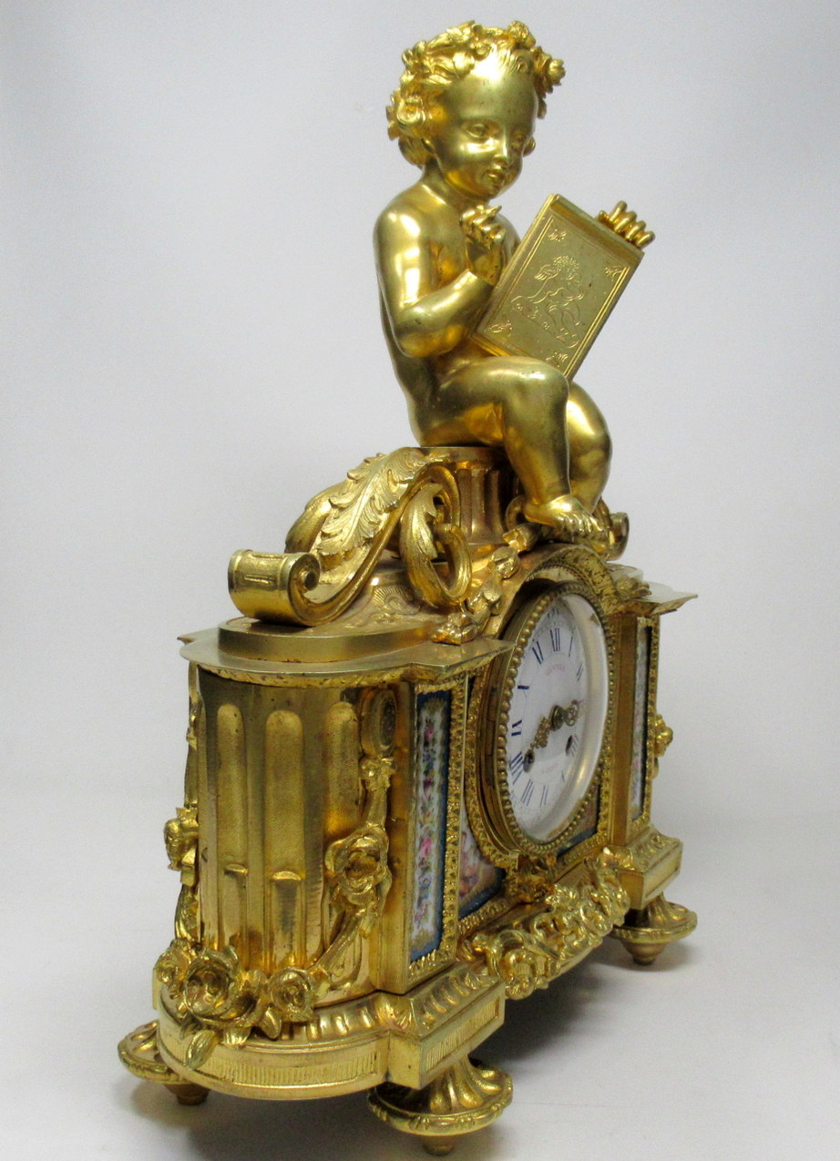 644. French Ormolu Bronze Sevres Porcelain Mantle Clock Vincenti et Cie Paris 19th Century - Image 4