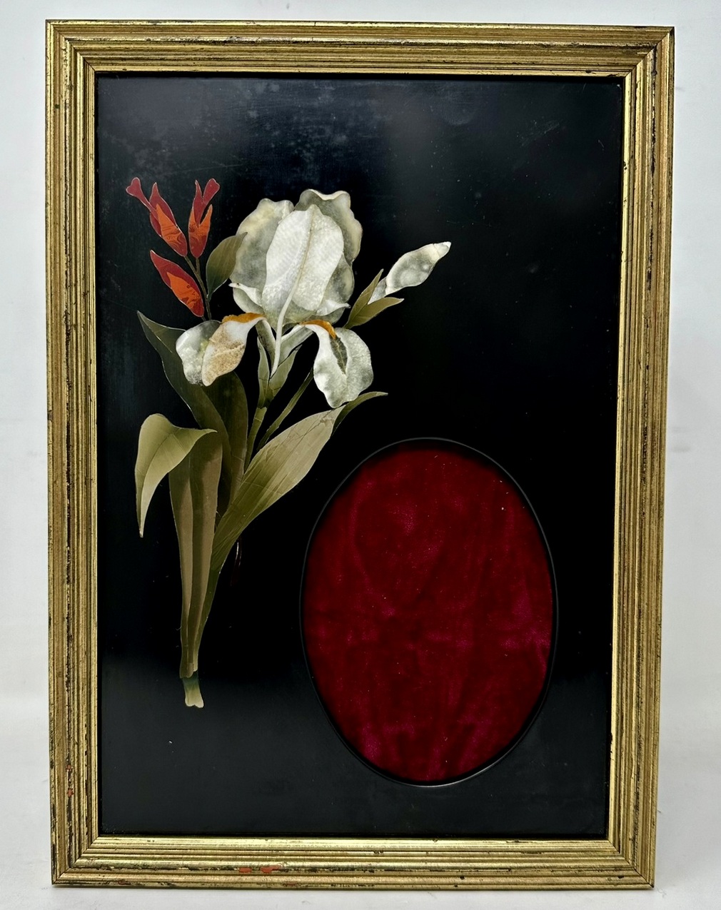 924. Antique Gilt Framed Pietra Dura Italian Photo Picture Frame Still Life Flowers - Image 2