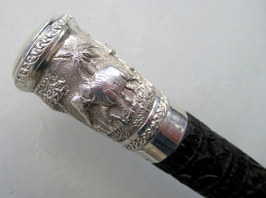 906. Rare Anglo Indian Carved Ebony Walking Stick Superb - Image 2