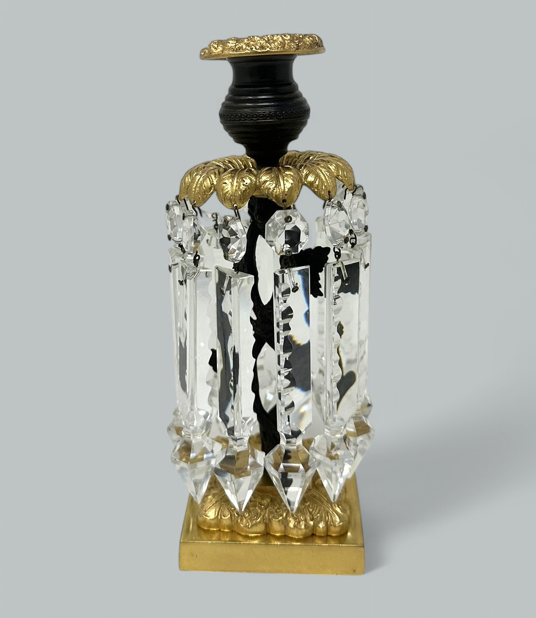 197. Pair English Regency Ormolu Bronze Crystal Lusters Candlesticks Candelabra 19Ct - Image 6