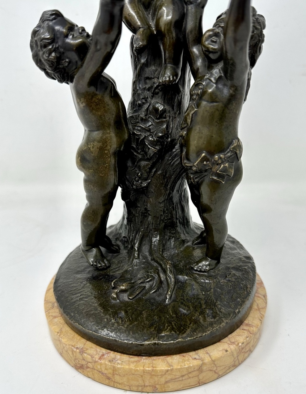375. Antique Siena Marble Bronze Bacchanalia Cherub Group Manner Claude Michel Clodion 19thCt - Image 3