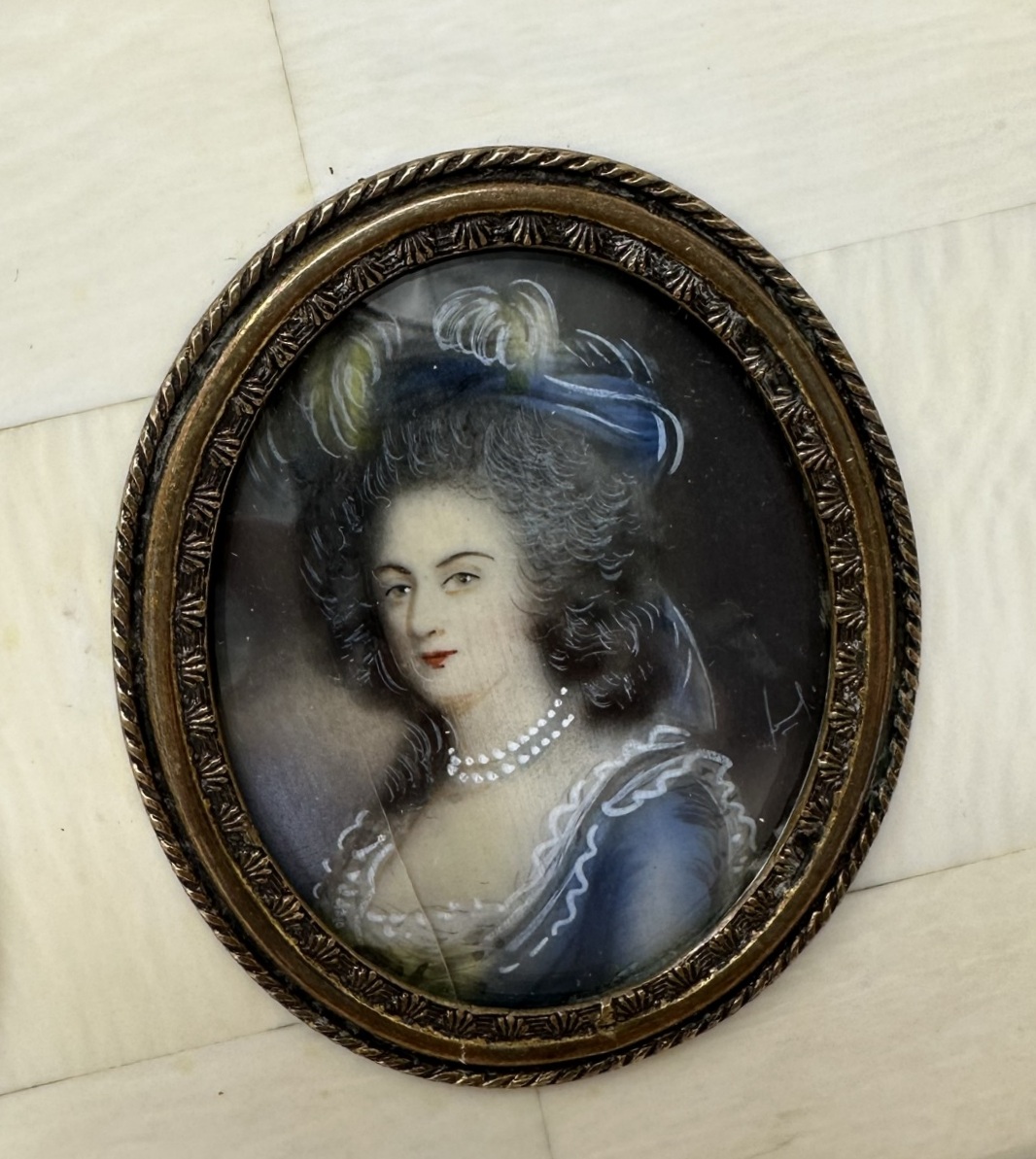 268. Antique French Portrait Napoléon Josephine Painting Ormolu Picture Frame 19Ct - Image 7