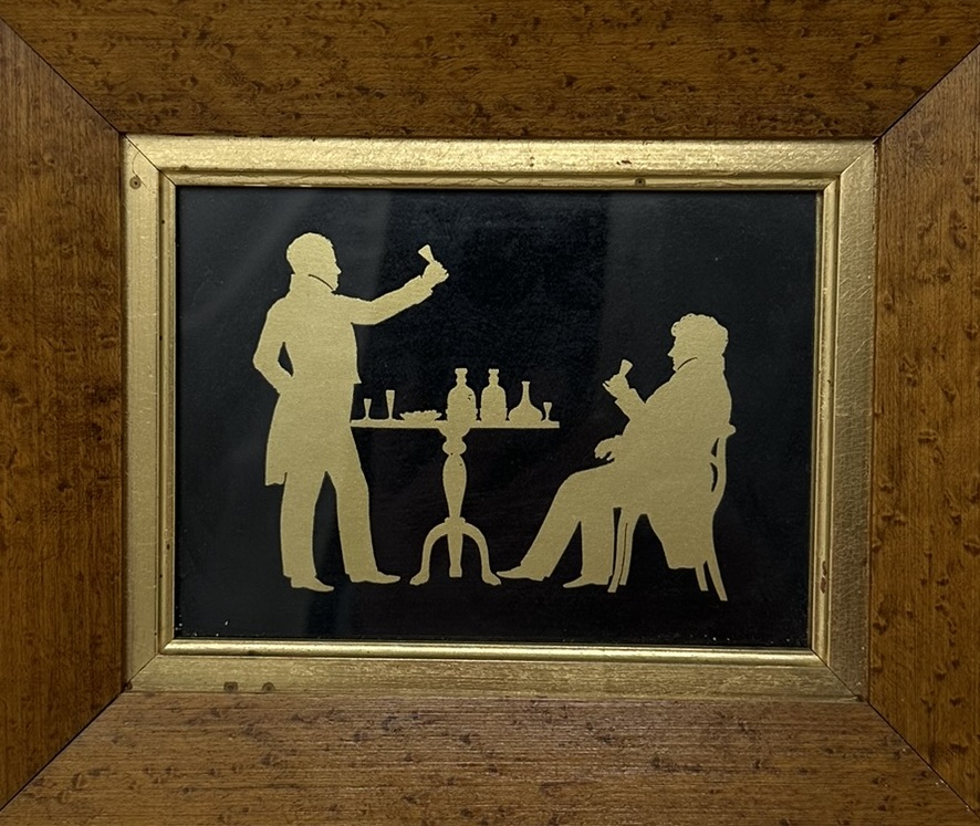 511. Antique Pair English Family Silhouettes Birdseye Maple Frames Irish Interest - Image 3