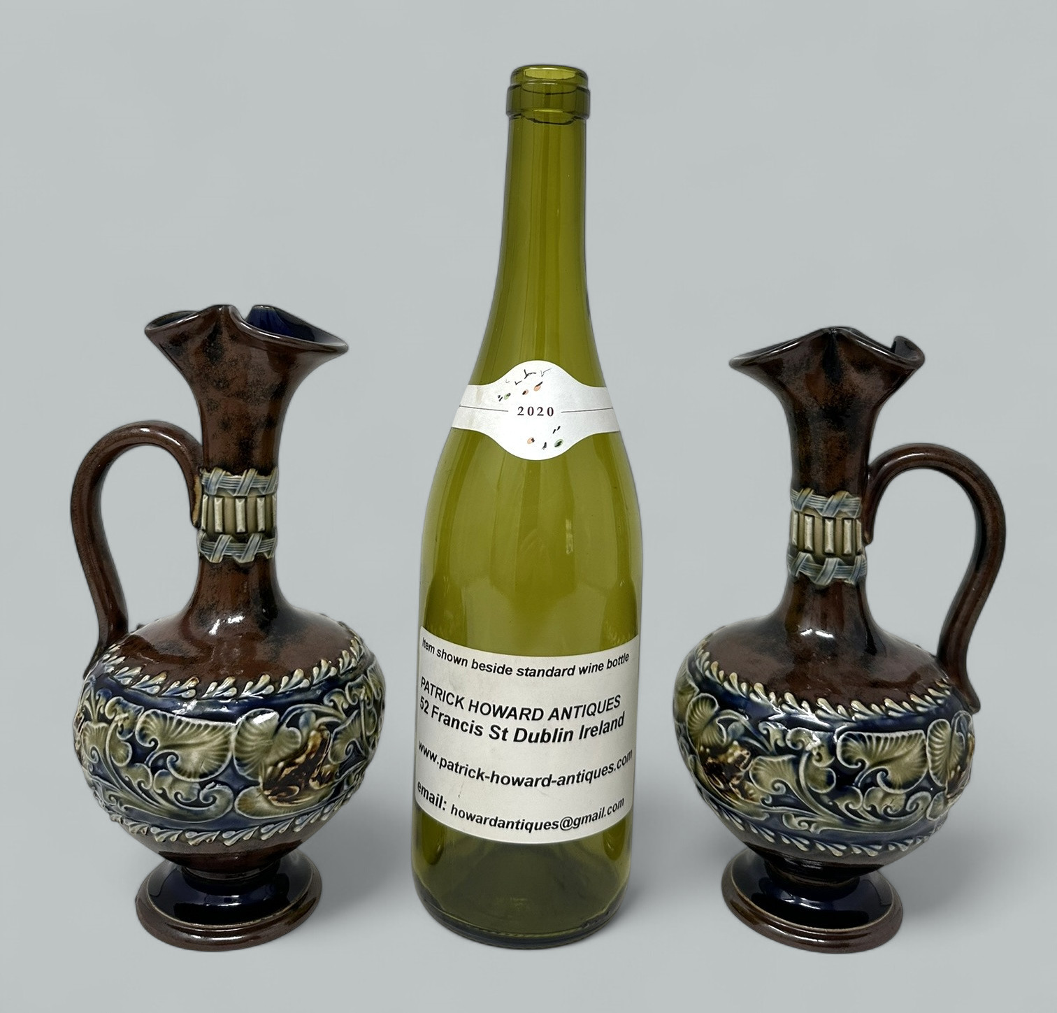 128. Antique Pair English Porcelain Royal Doulton Art Nouveau Ewers Pitchers Urns - Image 9