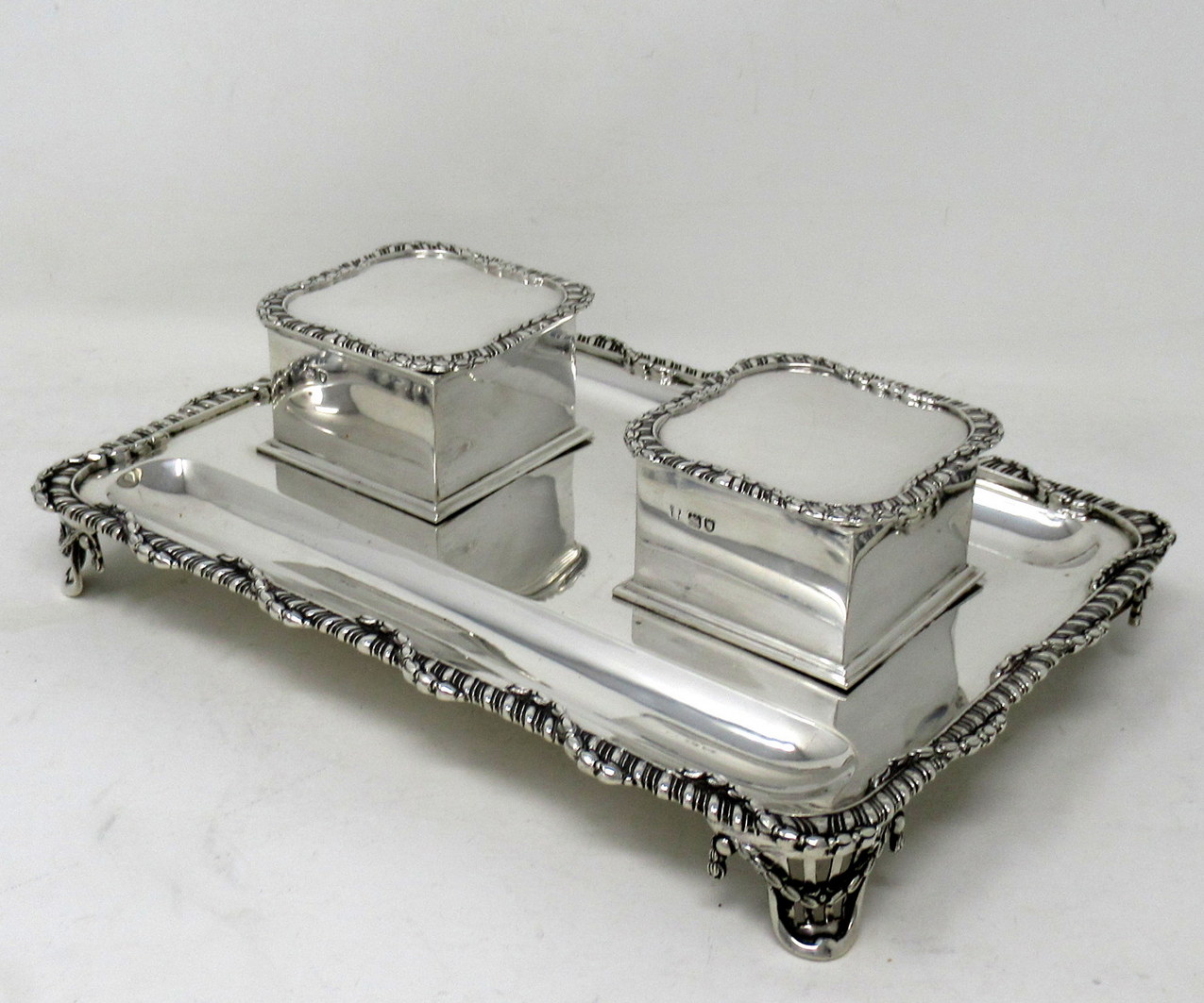 781. Antique Art Deco English Sterling Silver Ink Desk Inkstand Desk Set London 1910 - Image 2