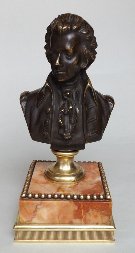 785. Fine Pair Grand Tour French Bronze Busts MOZART and BEETHOVEN Sienna Marble 19Ct - Image 5