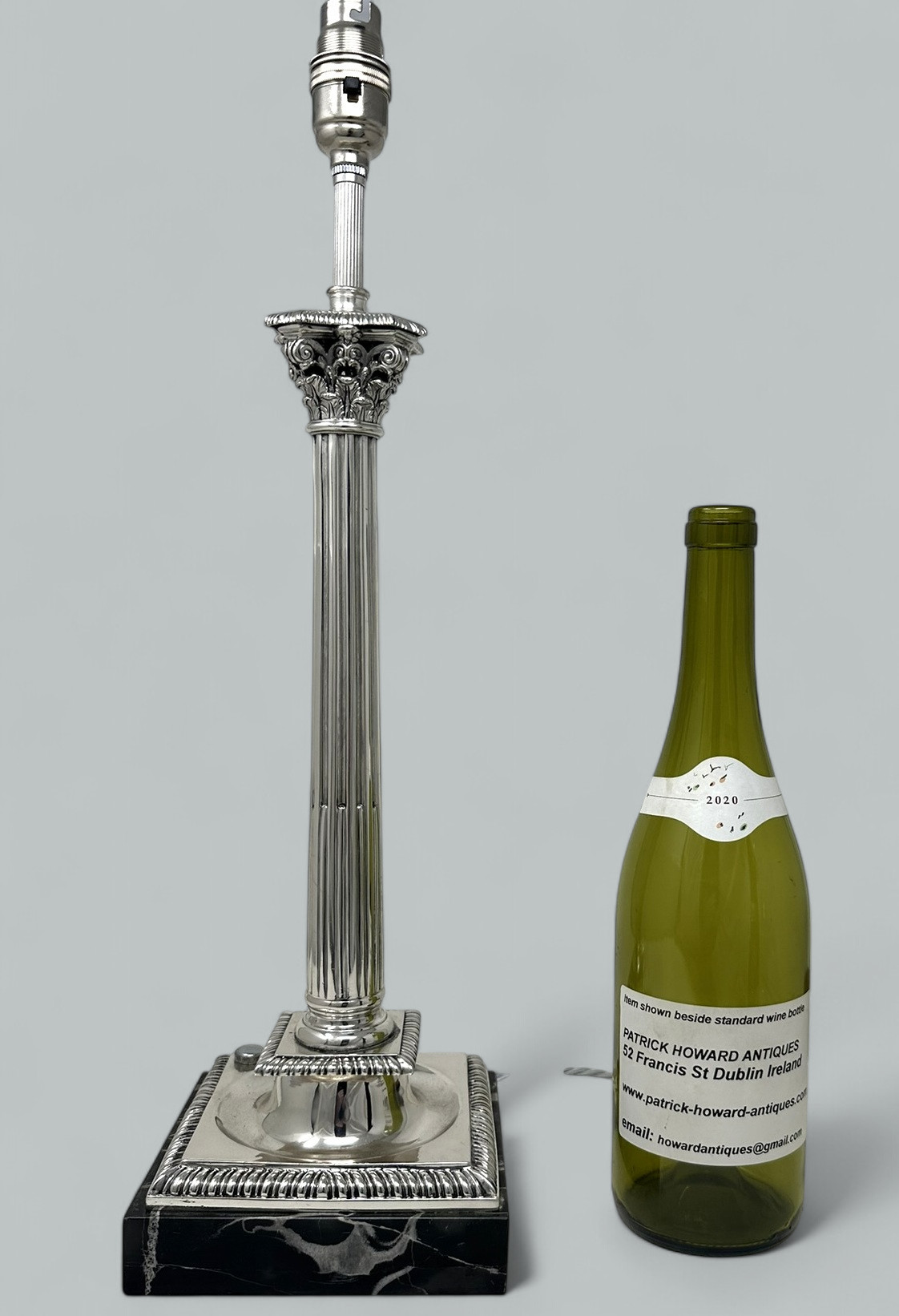 132. Antique Vintage English Sterling Silver Marble Corinthian Column Table Lamp 1900 - Image 10