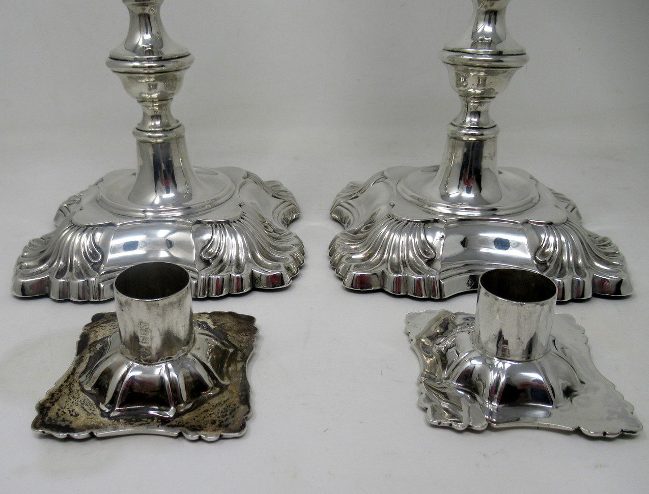 956. Antique Pair English Sterling Silver Candlesticks Candelabra William Hutton 1905 - Image 10