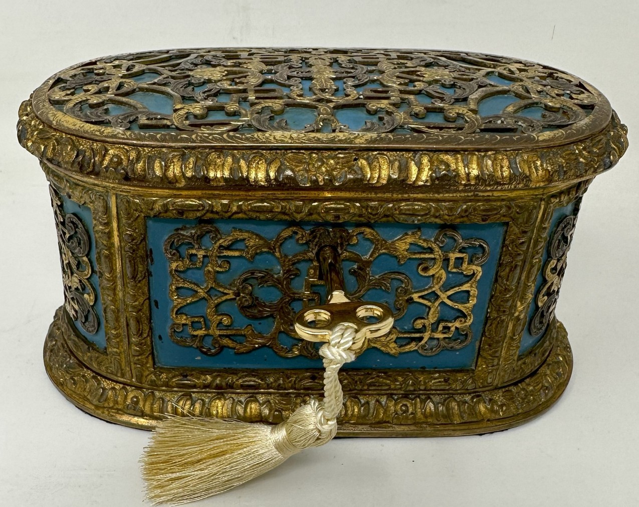 624. Antique French Ormolu Gilt Bronze Dore Casket Jewelry Box Sevres Style 1860 19Ct