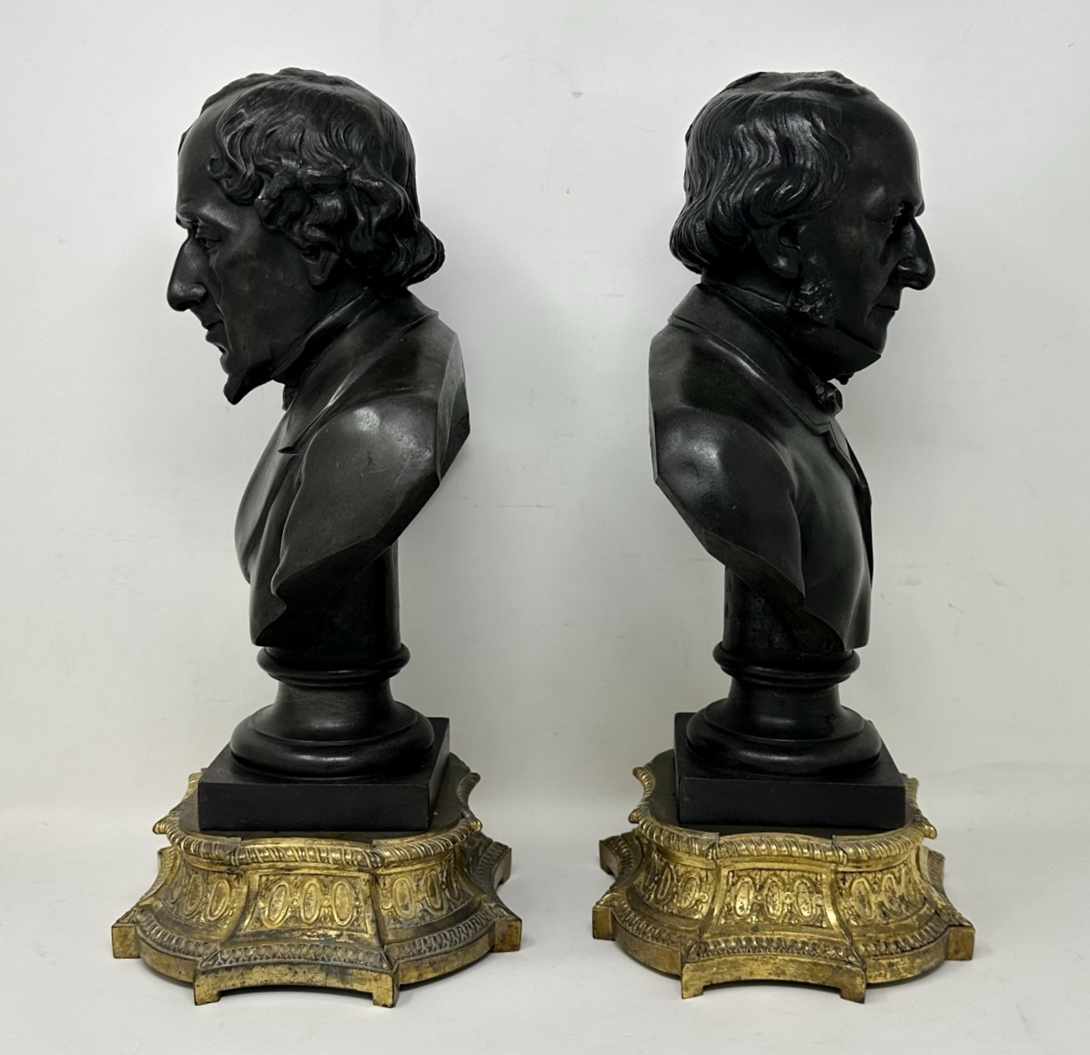 944. Antique Pair Bronzed Ormolu Busts William Ewart Gladstone Benjamin Disraeli 19Ct - Image 5