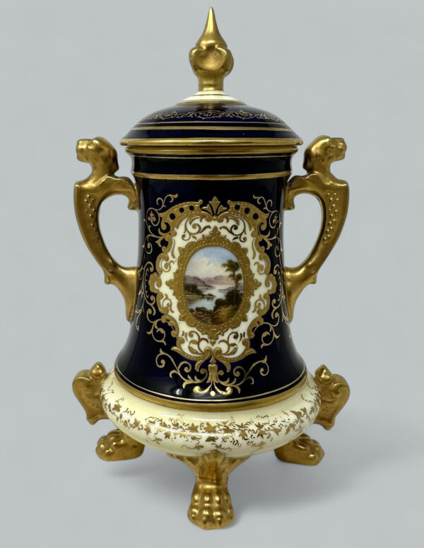 121. Antique Coalport Hand Painted Porcelain Vase Urn English Landscape Painting 1910