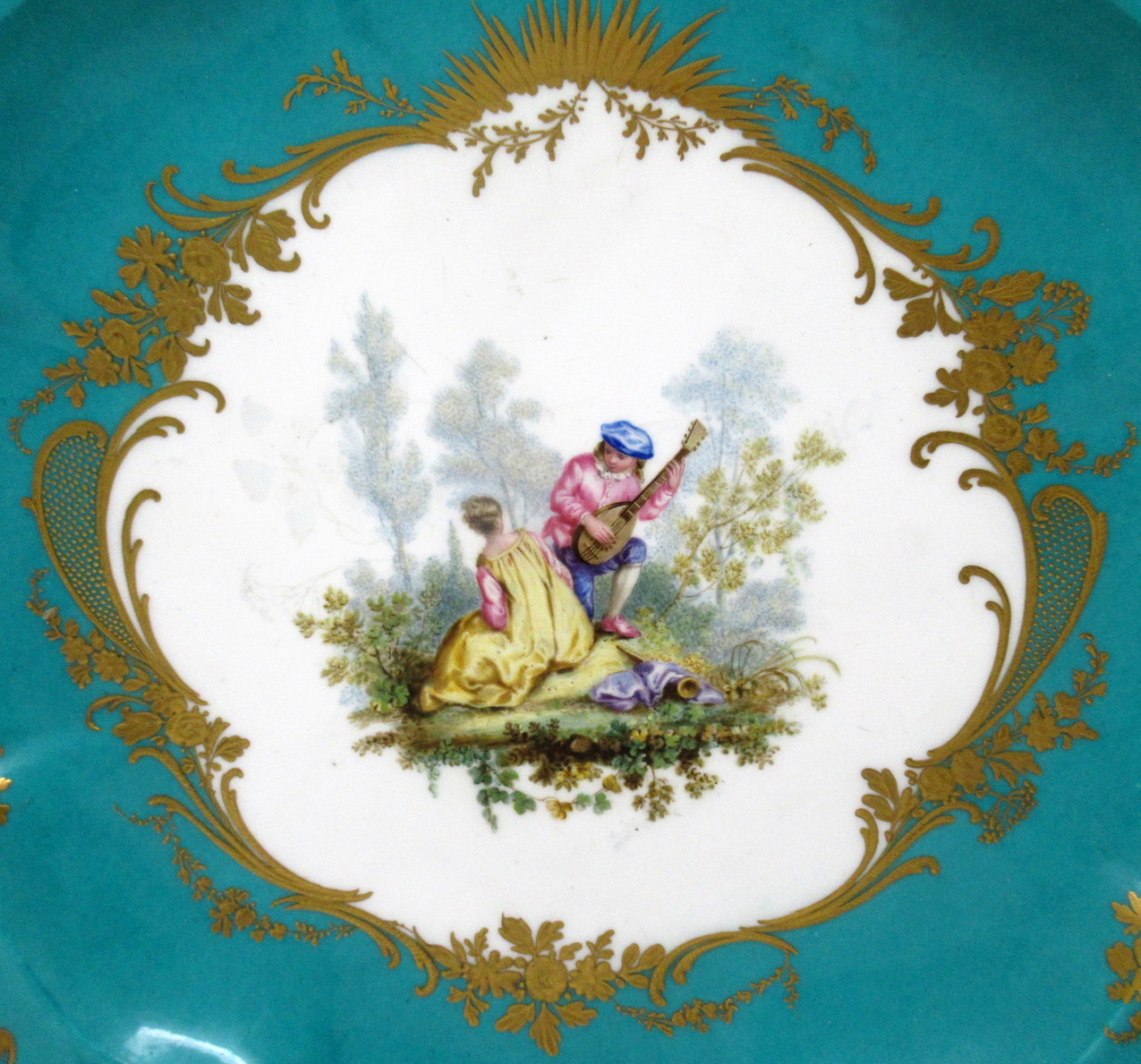 487. Antique French Sevres Porcelain Celeste Blue Gilt Cabinet Plate Centerpiece 19C - Image 5