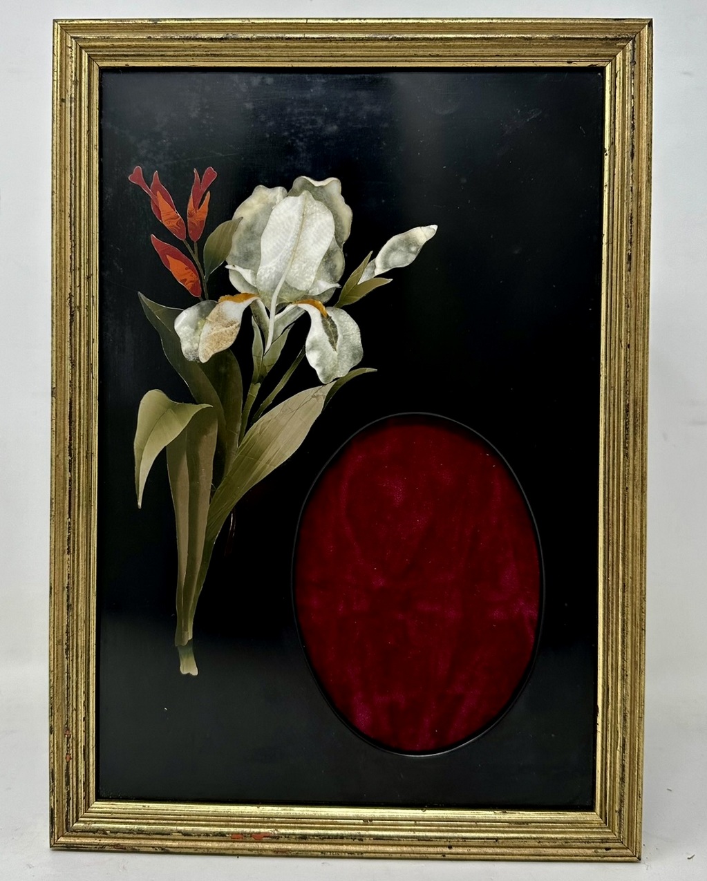 924. Antique Gilt Framed Pietra Dura Italian Photo Picture Frame Still Life Flowers