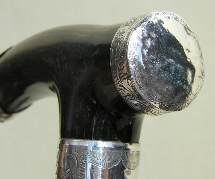 510. Malacca Walking Stick with Tau Shaped Horn Handle Dated 1904 - Image 5