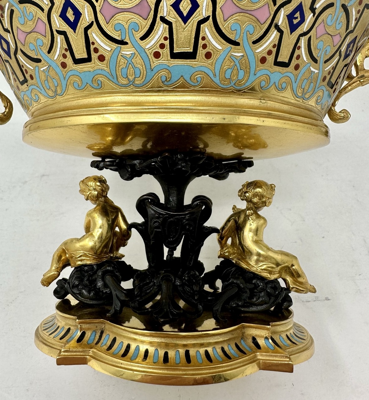 439. Antique French Gilt-Bronze Champlevé Enamel Centerpiece Ferdinand Barbedienne - Image 6