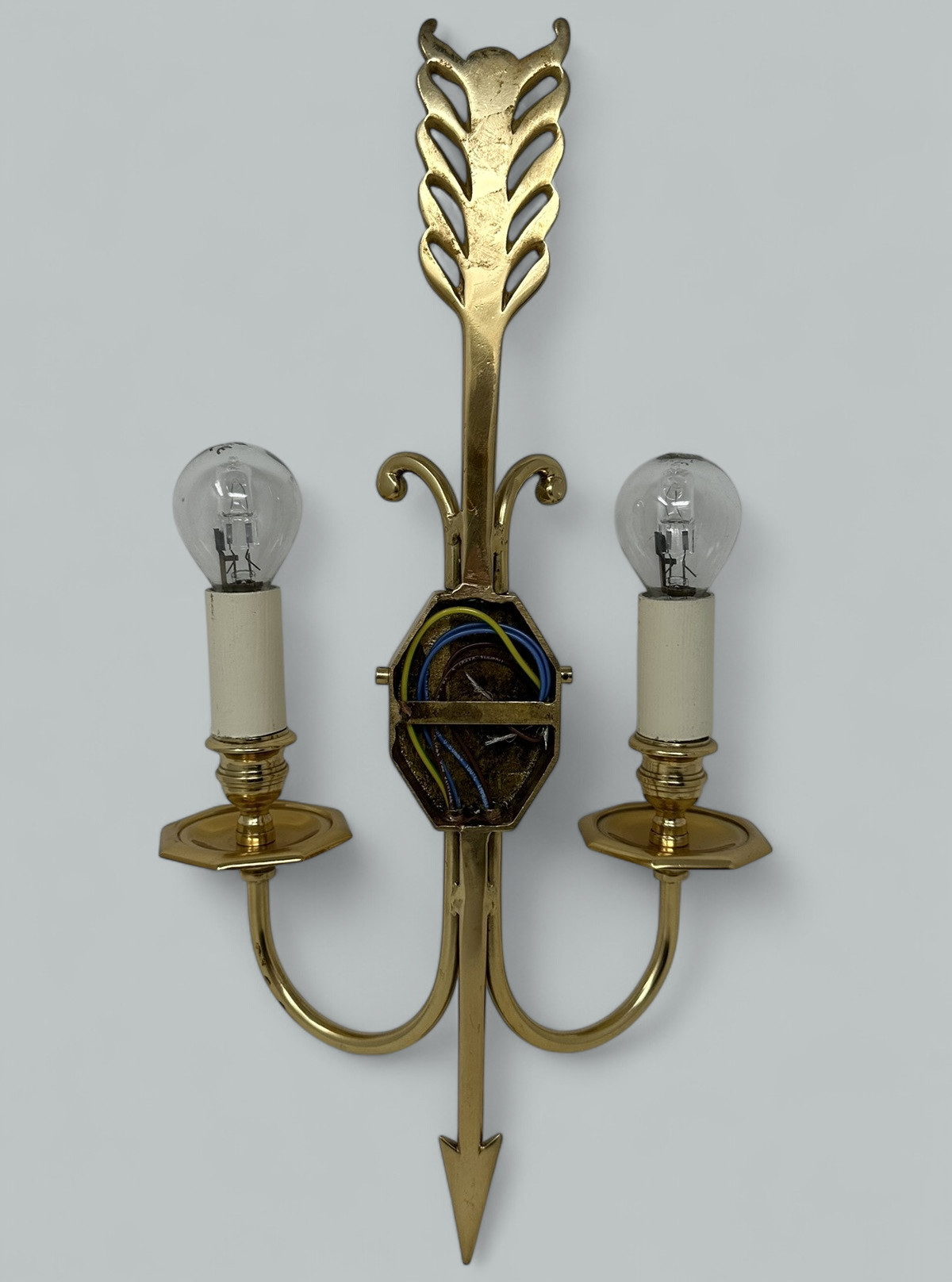 220. Antique Pair Ormolu Two Light Wall Electric Sconces Appliques Maison Lucien Gau - Image 6