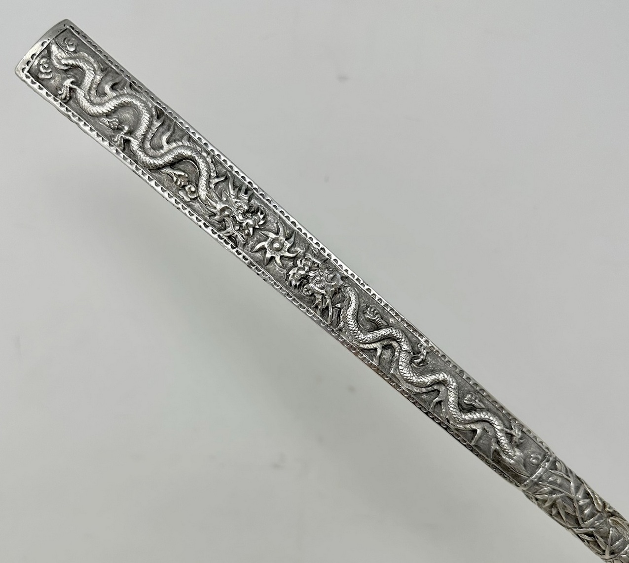 325. Antique Asian Chinese Sterling Silver Lady's Walking Swagger Stick Cane Dragons - Image 2
