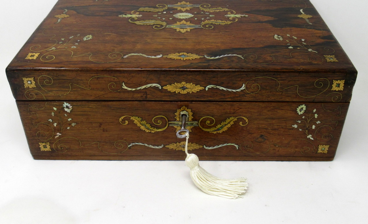 722. Irish Mahogany Mother of Pearl Writing Slope Box by Austins Dublin, circa 1860 - Image 10
