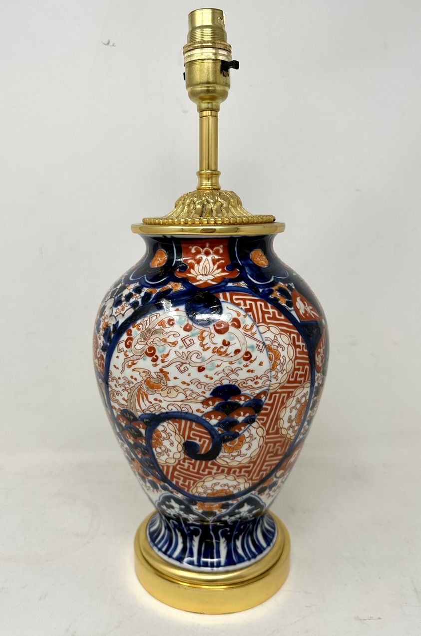 850. Antique Pair Japanese Chinese Imari Porcelain Ormolu Table Lamps Blue Red Gilt - Image 3
