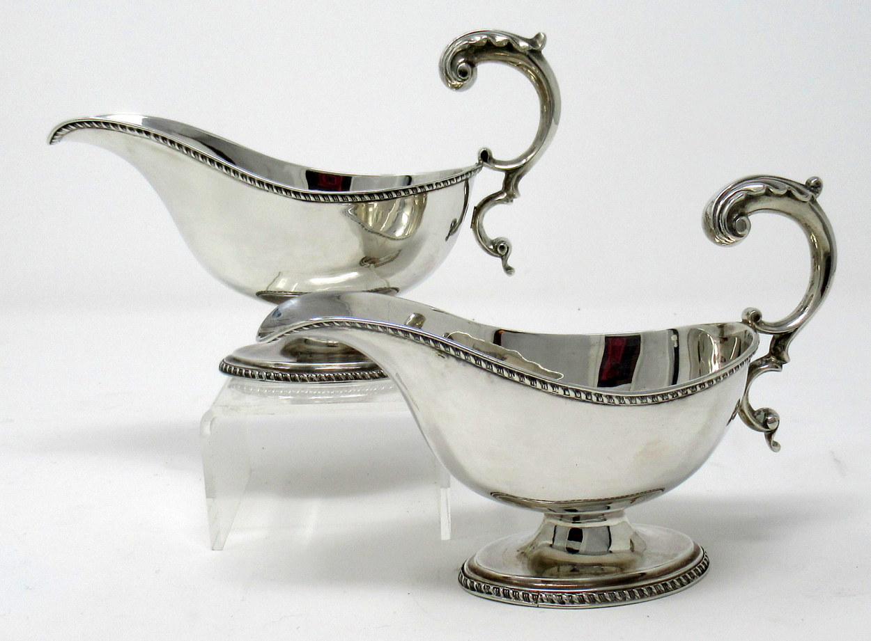 178. Sterling Silver Pair Edwardian Gravy Boats Maurice Freeman London 1900. 10ozs