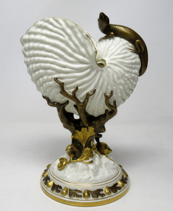 292. Fine Royal Worcester Porcelain Nautilus Shell Vase with Salamander Late 19th Ct