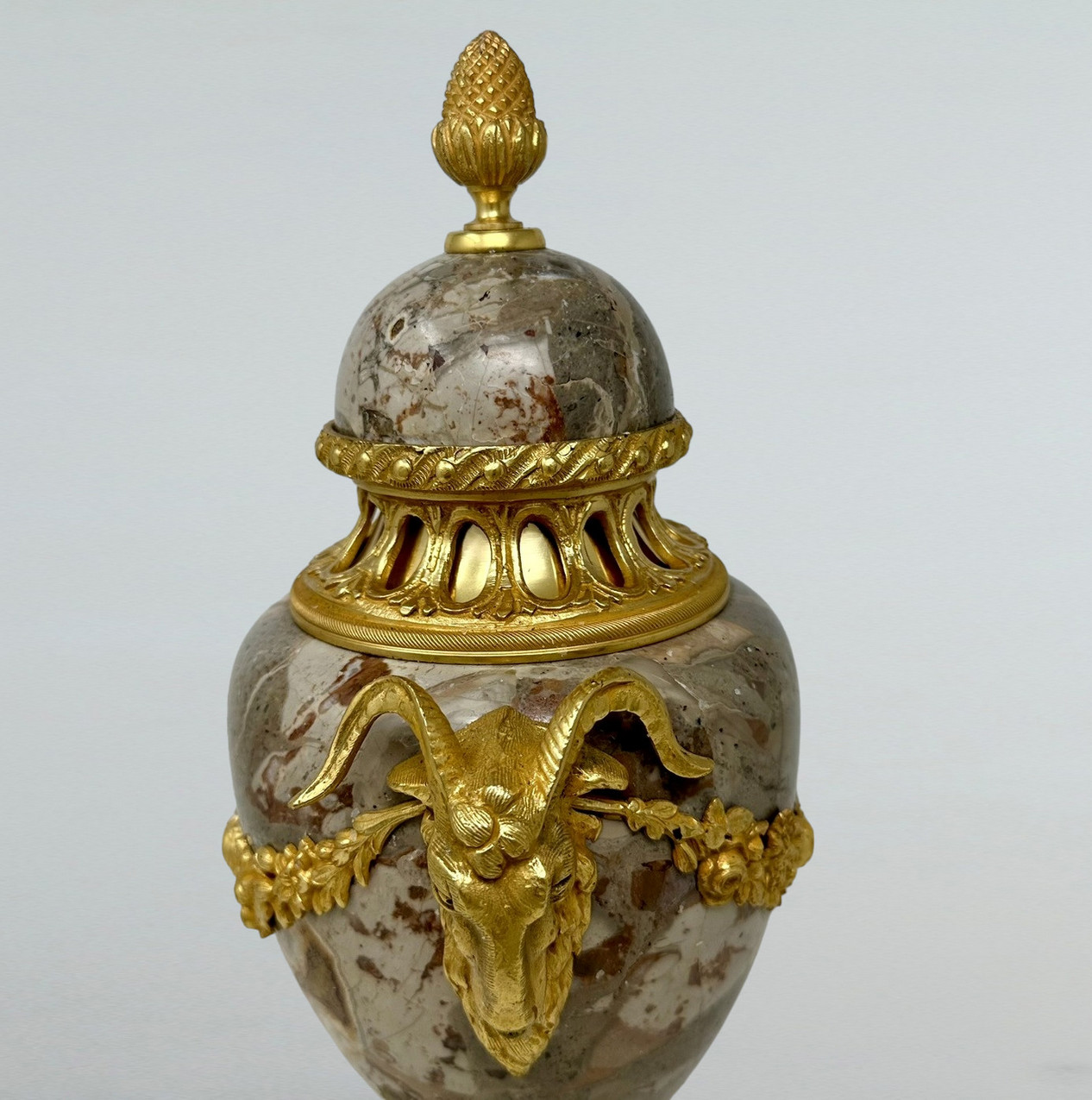 154. Antique Pair French Sarrancolin Marble Gilt Bronze Ormolu Urns Vases Grand Tour - Image 6