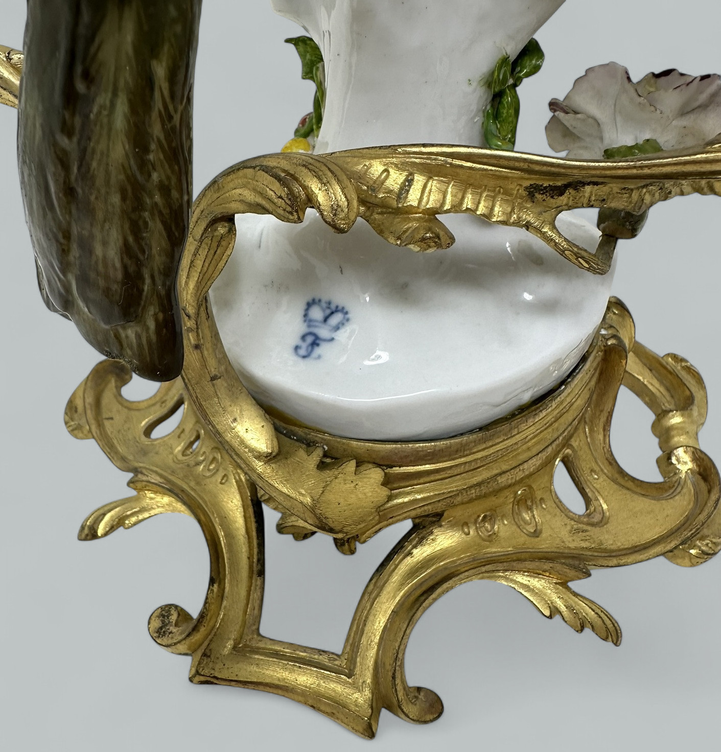 101. Antique Pair French Ormolu Gilt Porcelain Birds Candlesticks Candelabra Samson - Image 7