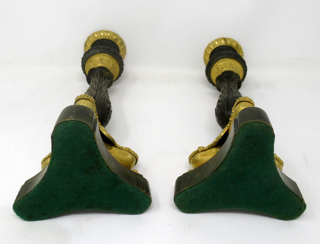 425. Pair of Ormolu Patinated Gilt Bronze Acanthus Empire-Style Candlesticks 19th Ct - Image 13