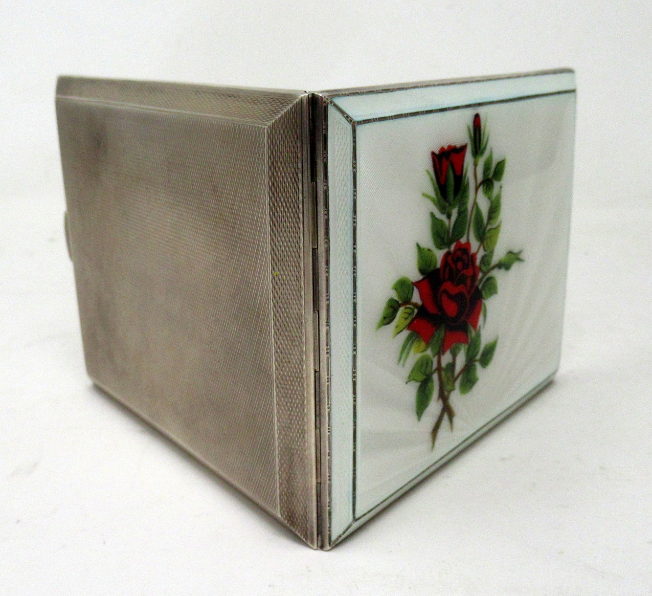 968. Antique Vintage Mid Century Sterling Silver Gilt Enameled Guilloche Card Case - Image 6