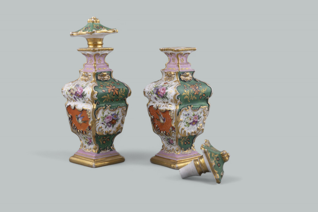 450. Antique Pair French Porcelain Scent Perfume Bottles Jacob Petit Celest Blue Gilt - Image 5