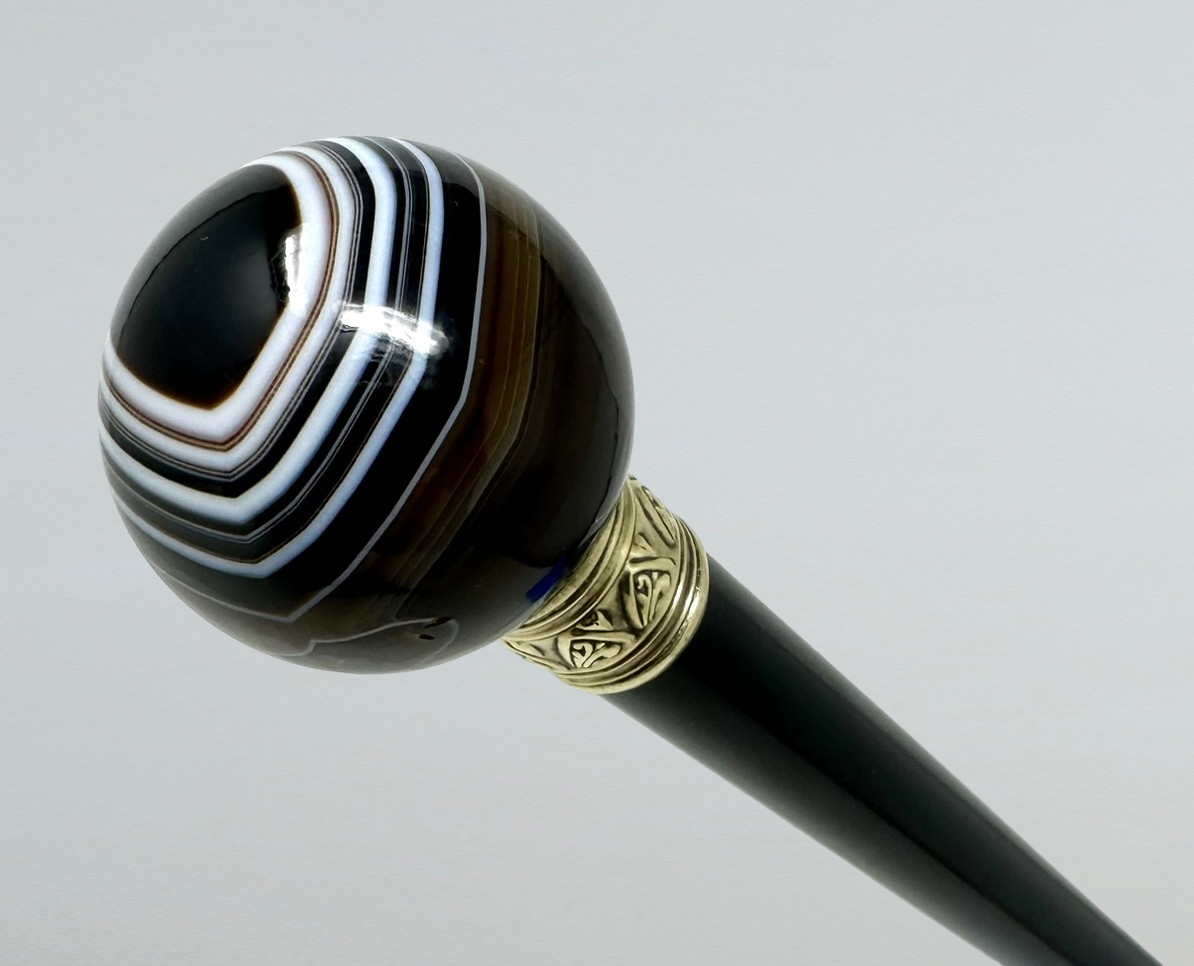 271. Antique Vintage Ladys Gentlemans Wooden Dress Cane Walking Stick Banded Agate - Image 6
