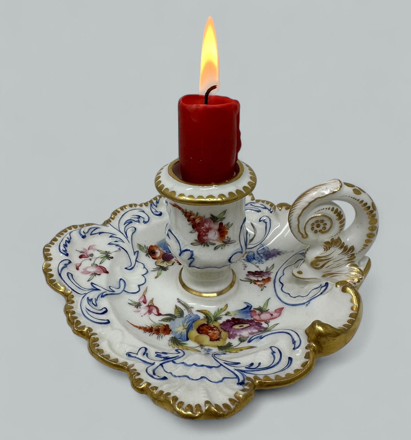 585. Antique English Coalport Centerpiece Chamberstick John Rose Regency Period 19Ct