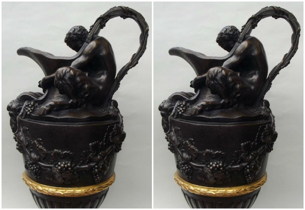 687. Pair Ormolu Bronze Ewers after SIGISBERT-FRANCOIS MICHEL