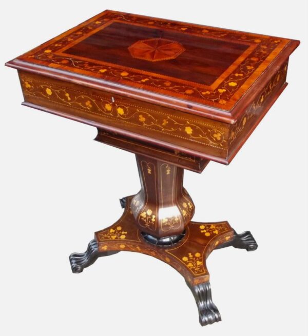 255. Rare Irish Mid-Victorian Marquetry Arbutus-Wood Work Table