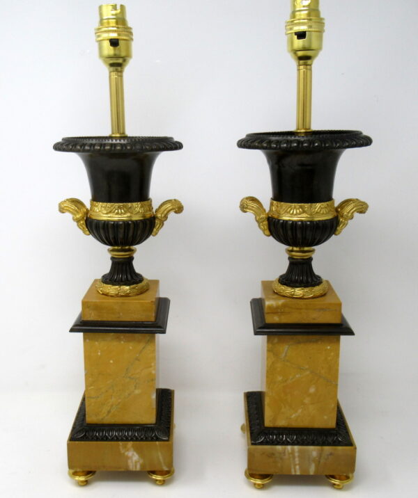 294. Fine Pair French Ormolu Bronze Sienna Marble Electric Table Lamps 19thCt