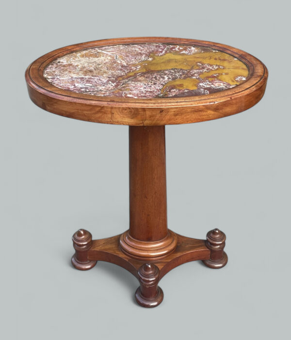 202. Antique Mahogany Marble Topped Lamp Victorian English Side Occasional Table 19Ct