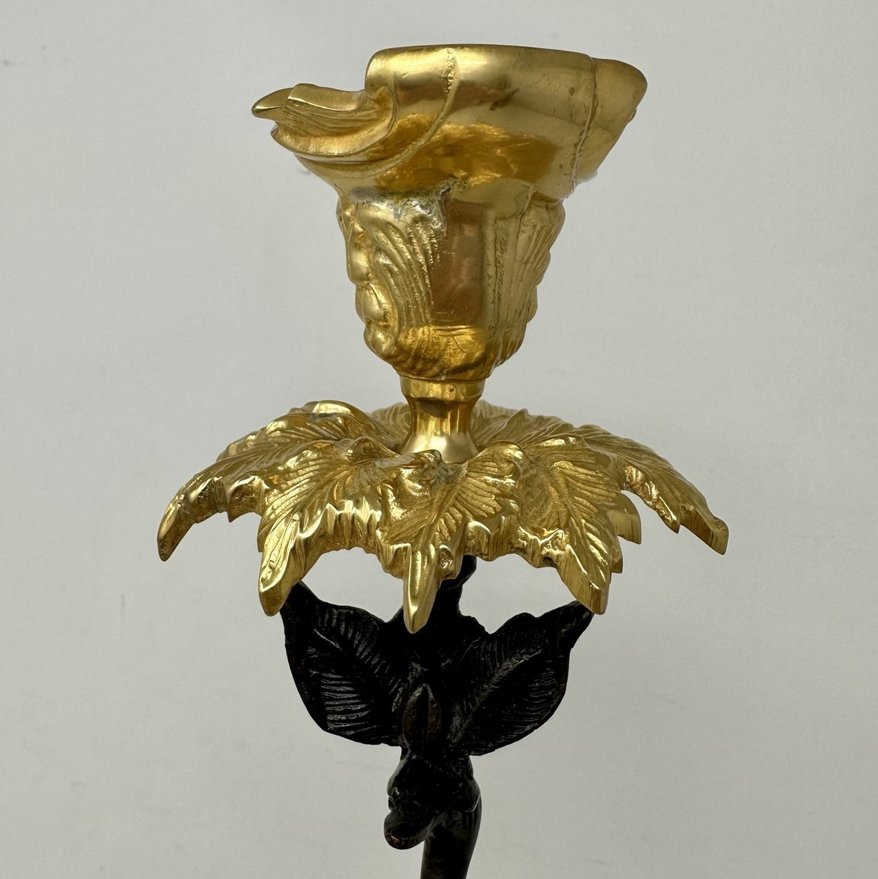 473. Pair English Ormolu Gilt Bronze Candlesticks Storks Cranes Attributed to Abbott - Image 5