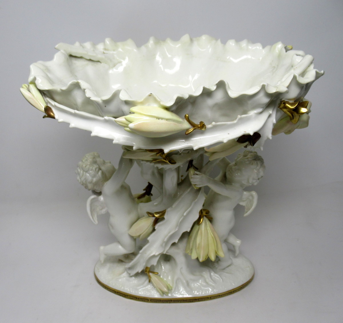 181. English Moore Brothers Porcelain Cream Gilt Cherub Cacti Centerpiece 19th Cent - Image 4
