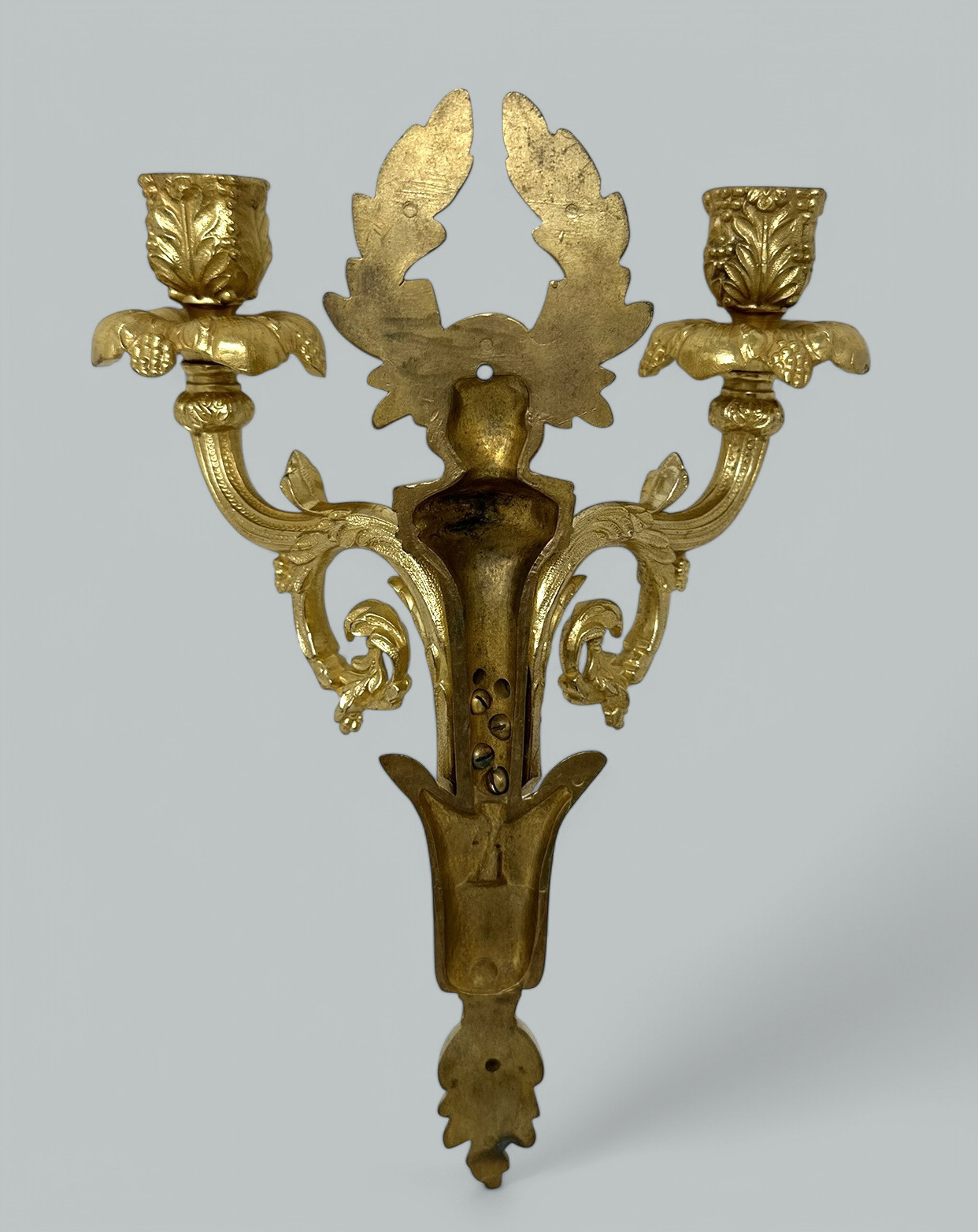 625. Antique Single Ormolu Gilt Bronze Twin Light Wall Candle Sconce Applique 19th Ct - Image 7