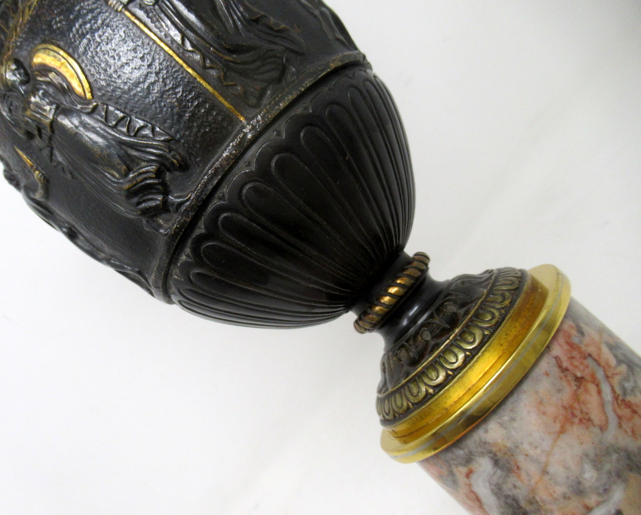 928. Antique Pair French Bronze Ormolu Townley Urns Vases Breche Violette Marble 19Ct - Image 13