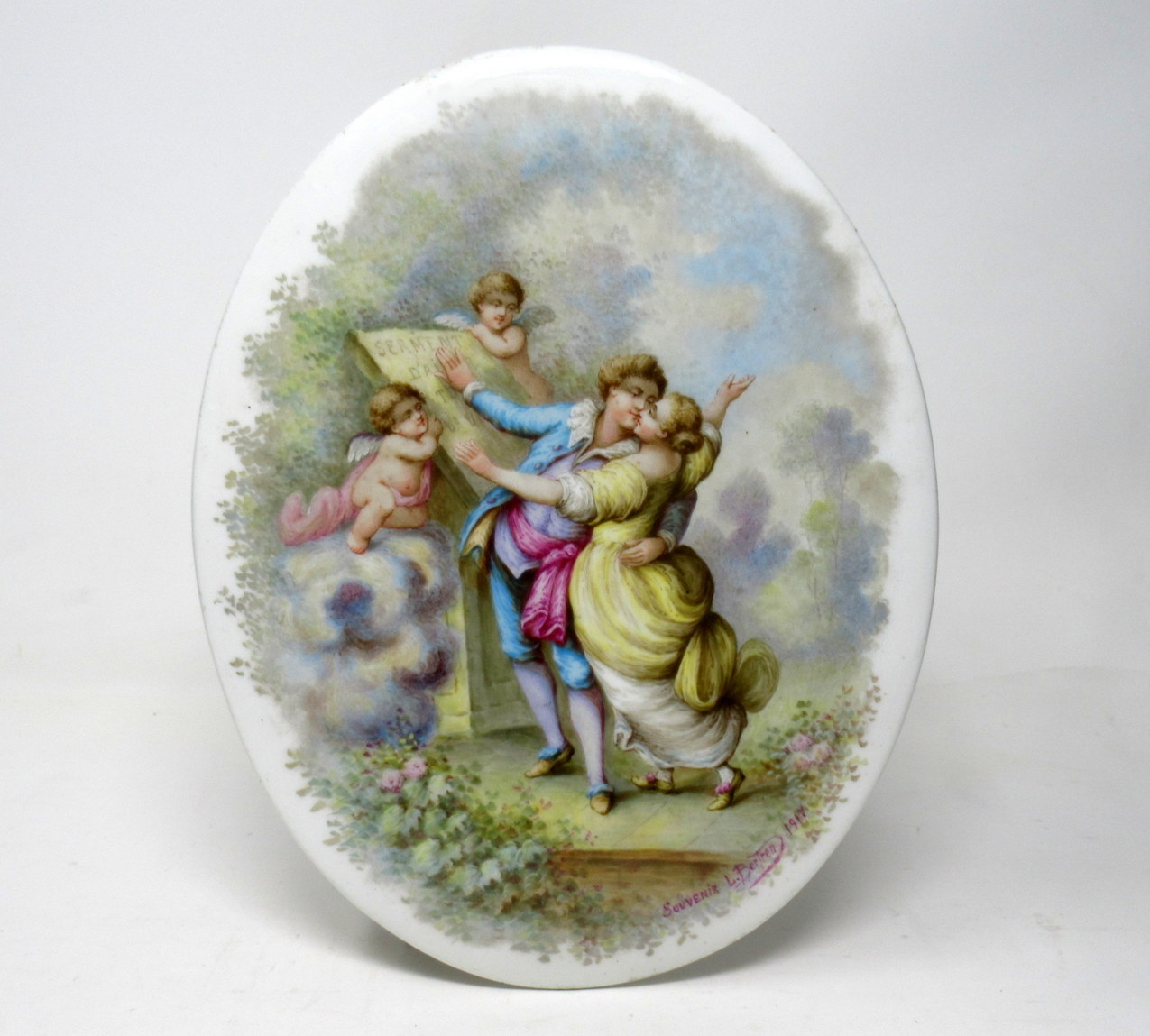 485. Antique Porcelain Painted French Sevres Plaque by L Bertren dated 1917 - Image 2