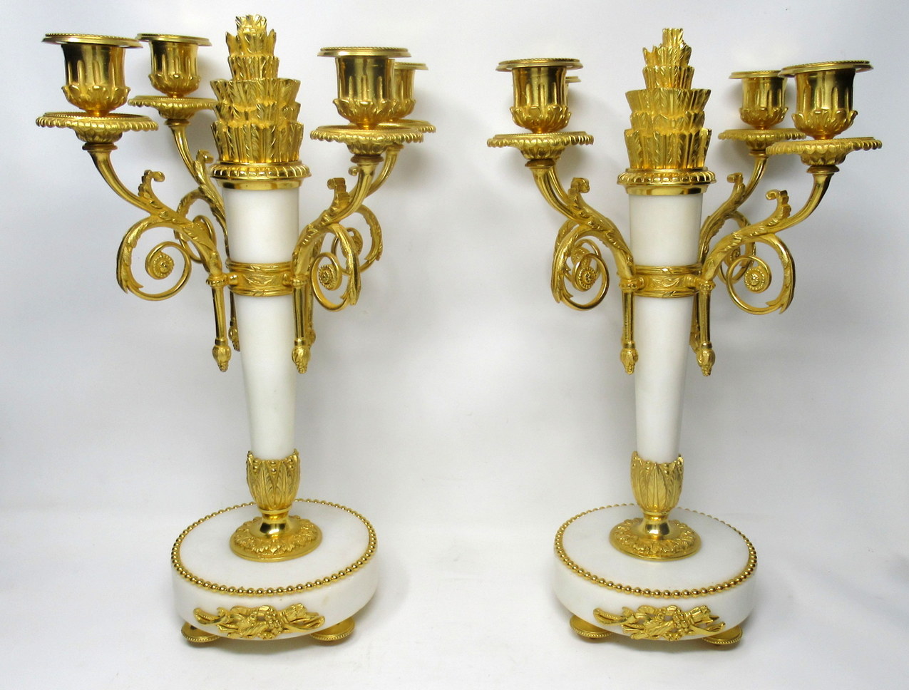 393. Stunning Pair Large Ormolu Marble Four Branch Candelabra Manner Pierre Gouthiere 19thCt - Image 2