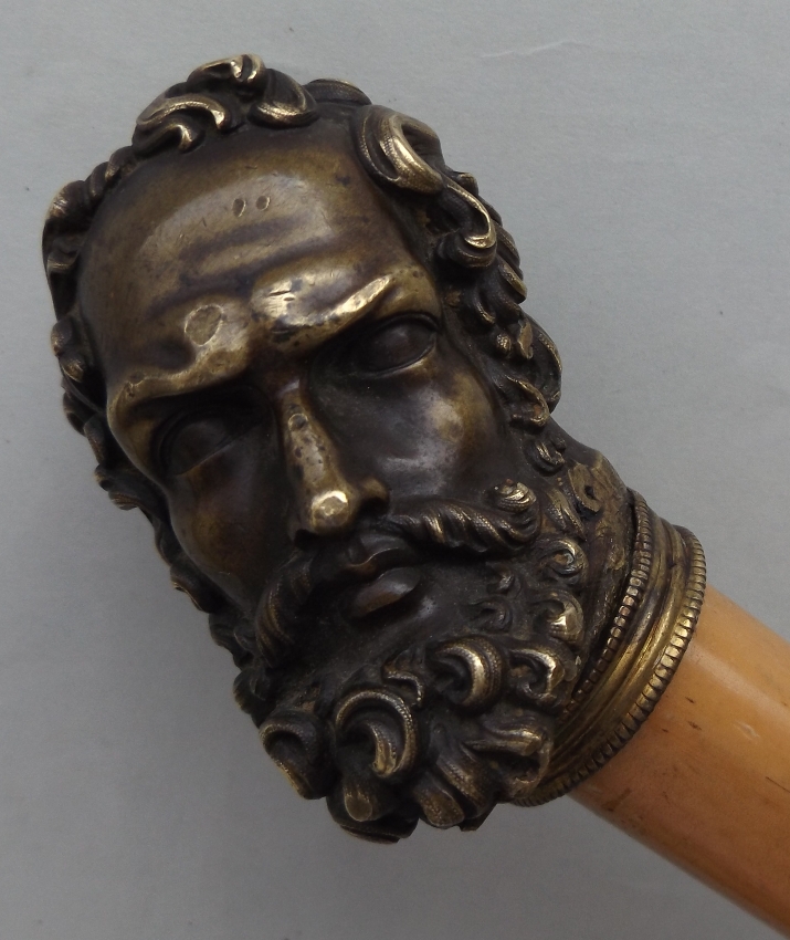 226. Superb Malacca Walking Cane Bronze Head 19thCt - Image 5