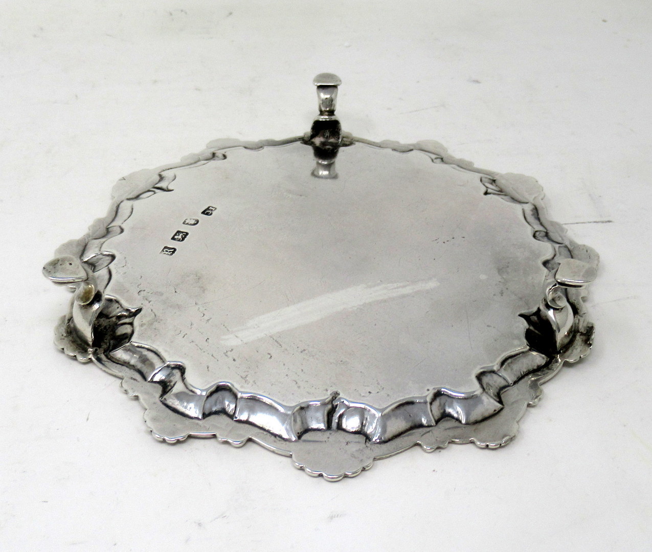 875. Antique Sterling Silver Georgian Serving Card Tray Eighteenth Century Hallmark - Image 5