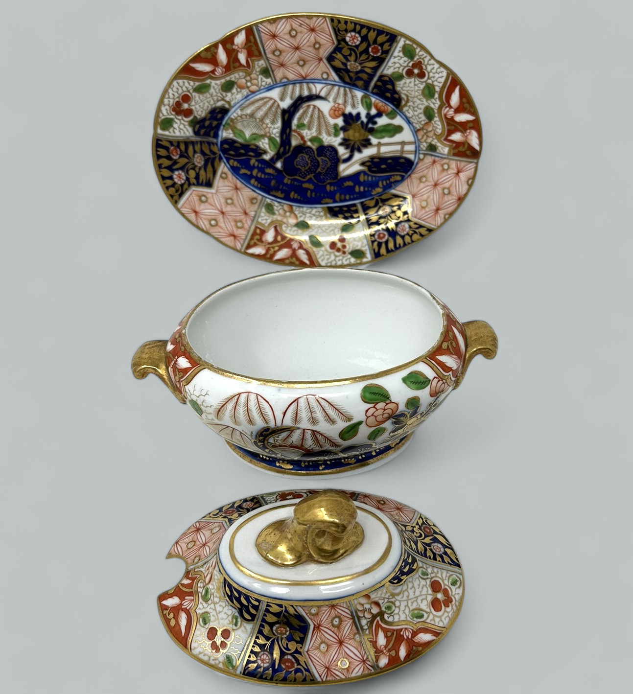 655. Antique English Coalport Centerpiece Tureen Bowl Imari Gilt Regency Period 19Ct - Image 5