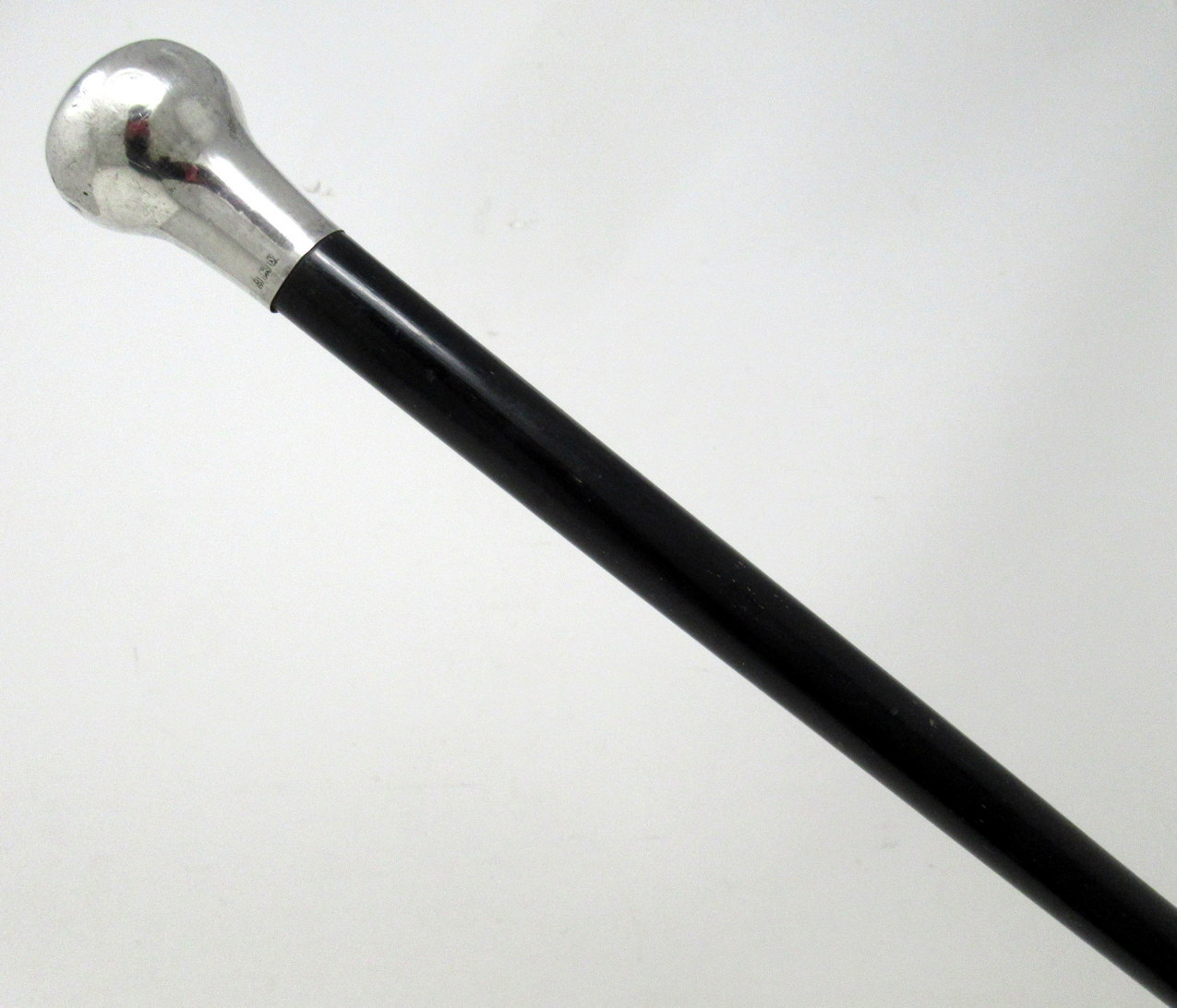 263. Antique Vintage Ebony Wooden Walking Stick Henry Williamson Sterling Silver Mount 1923