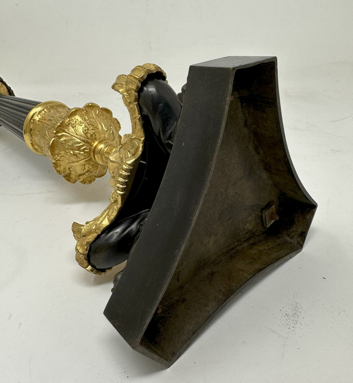 222. Antique Pair of French Doré Bronze Neoclassical Ormolu Gilt Candlesticks Lamps - Image 9